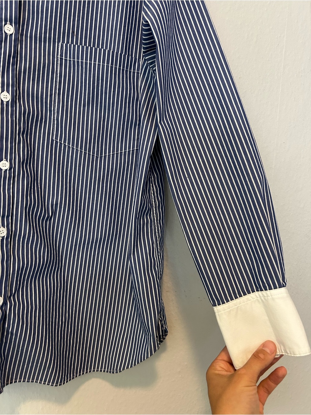 Truth Navy and White Pinstripe Button-Down Shirt with White Collar - Picture 6 of 12